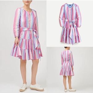 J. Crew Belted Button-up Dress In Pastel Stripe
